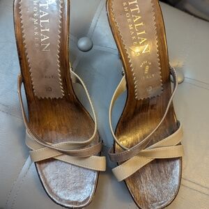 Italian Shoemakers Beige and Brown Strappy Sandals